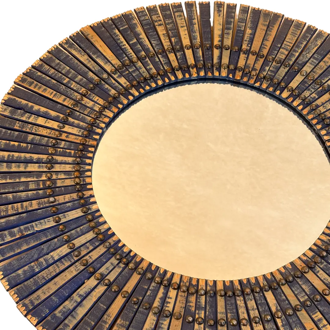 Handcrafted Natural Wood Studded Mirror Handcrafted Natural Wood Studded Mirror