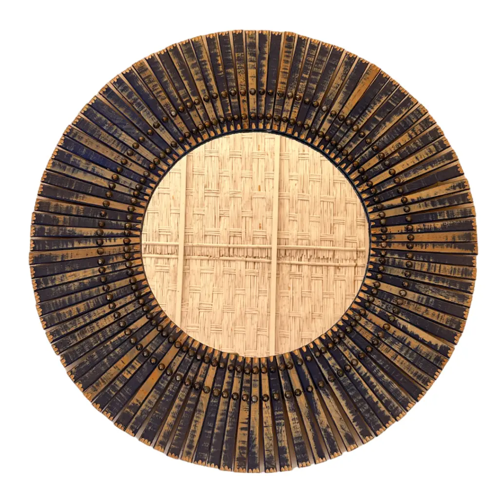 Handcrafted Natural Wood Studded Mirror