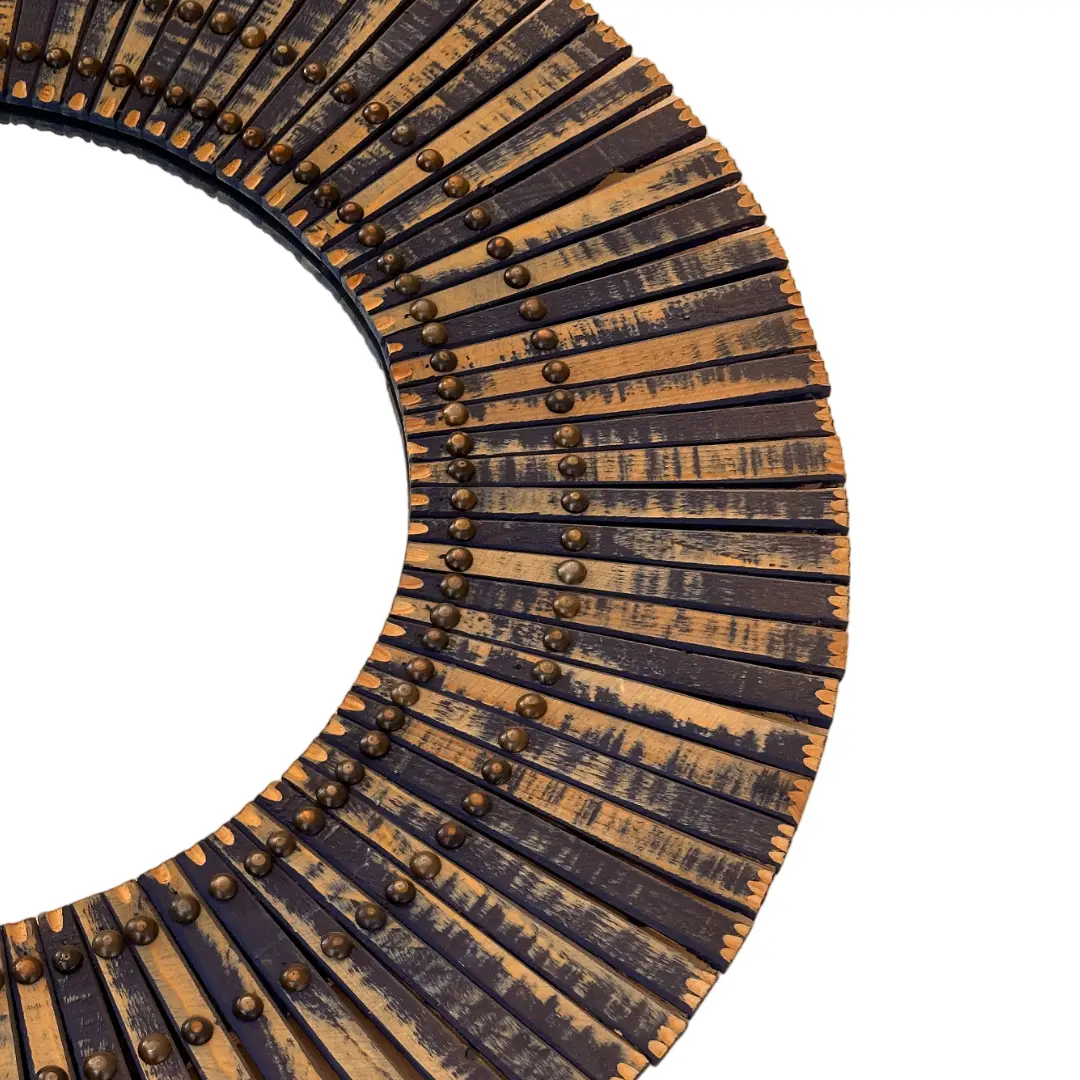 Handcrafted Natural Wood Studded Mirror Handcrafted Natural Wood Studded Mirror
