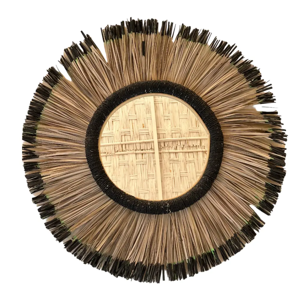 Handcrafted Sunburst Rattan and Raffia Mirror