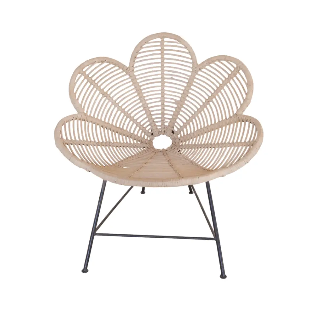 Handmade Flower Rattan Chair with Wrought Iron Legs