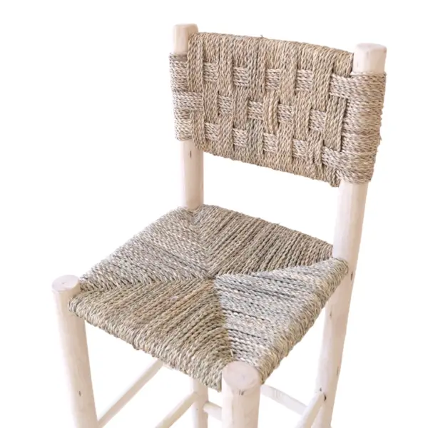 Timeless Moroccan Laurel Wood Bar Stool with Rope Weaving